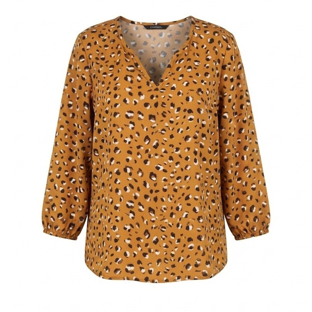 Collective Concepts Plus Size Dressy Popover Animal Print Blouse Top 1X Yellow